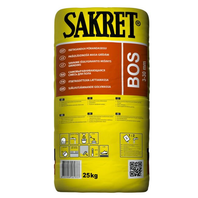 Sakret BOS 25kg Pašizlīdzinošs maisījums betona virsmām 3-30mm